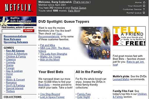 premier site web de Netflix