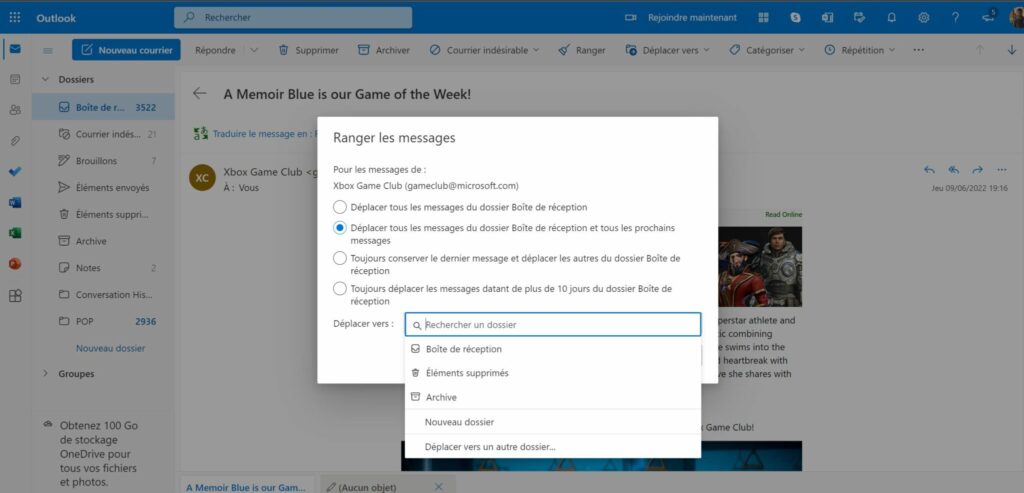 Outlook web gérer boîte mail