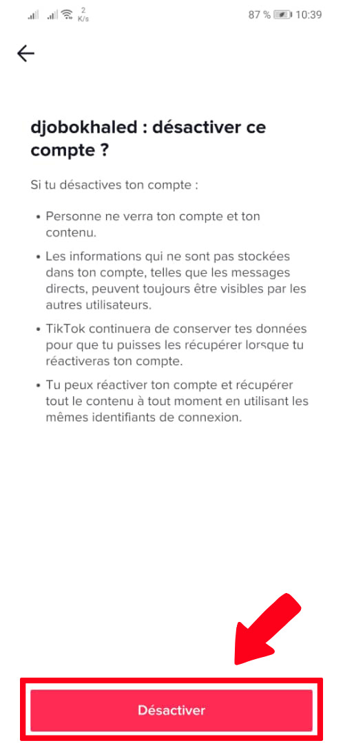 comment désactiver votre compte TikTok sur smartphone