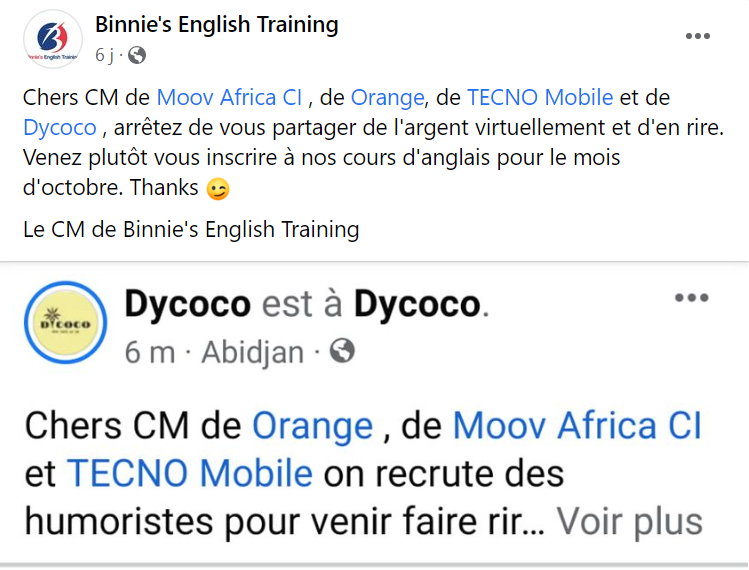Buzz des Community Managers suite à un post du CM de Moov Africa CI