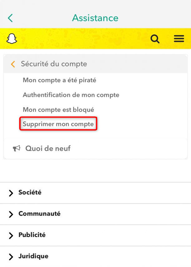 supprimer compte Snapchat