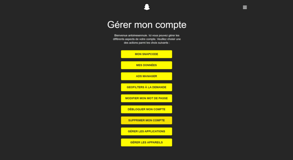 supprimer compte snapchat