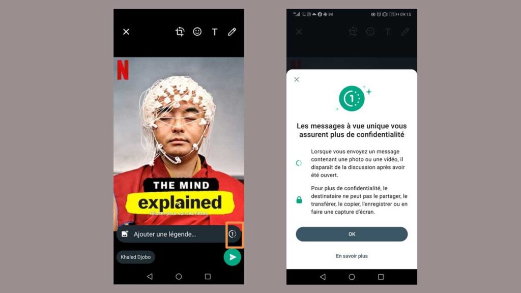 La fonction vue unique de WhatsApp