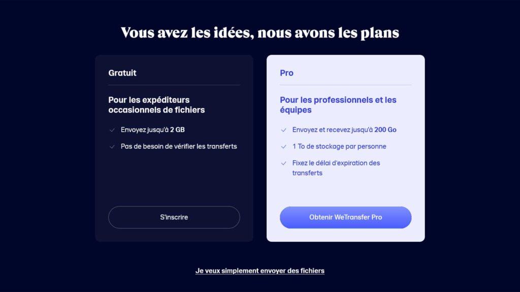 WeTransfer transférer fichiers volumineux