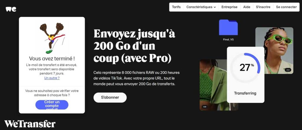 WeTransfer transférer fichiers volumineux
