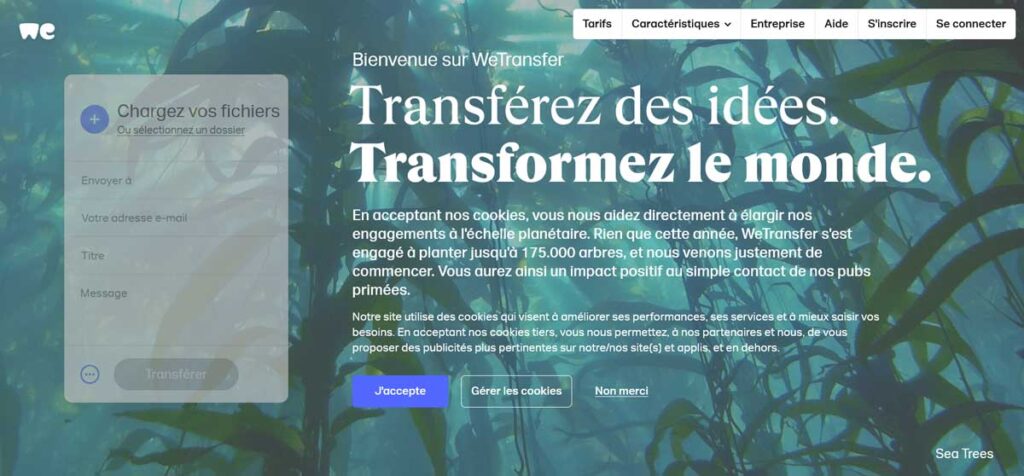 WeTransfer transférer fichiers volumineux