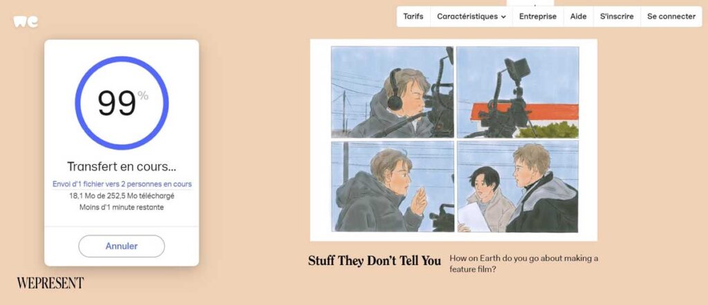 WeTransfer transférer fichiers volumineux
