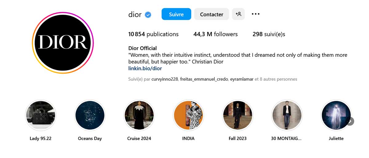 la marque Dior fondée par le couturier Christian Dior