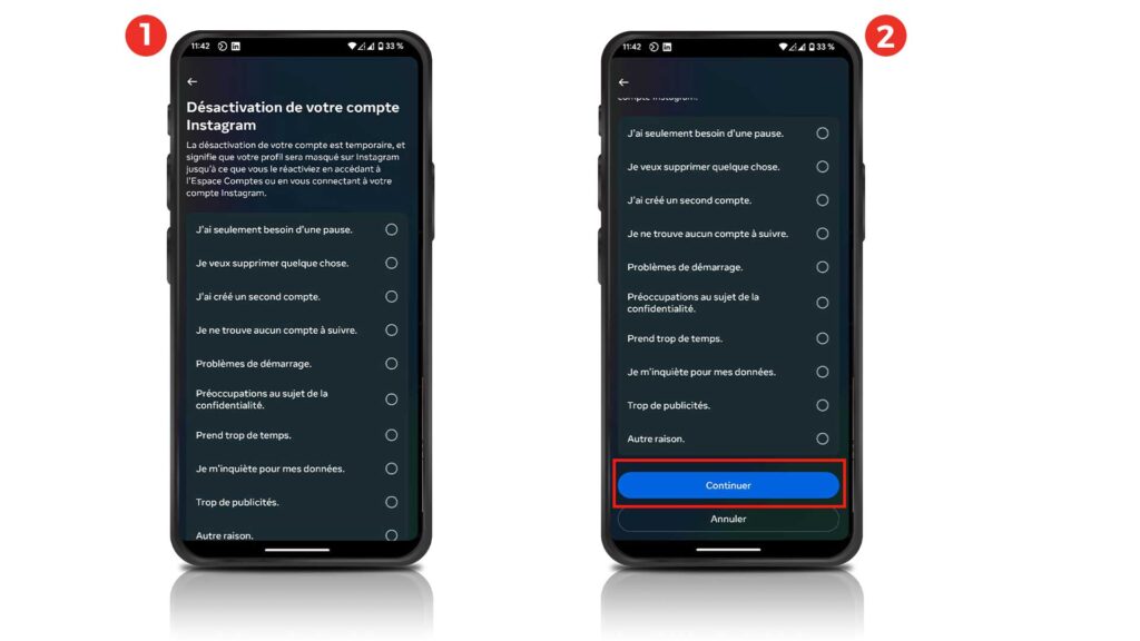 Supprimer désactiver compte Instagram