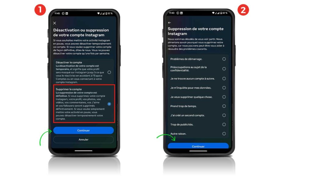 Supprimer désactiver compte Instagram
