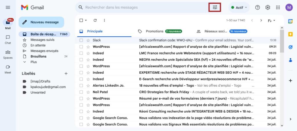 supprimer mails non lus Gmail