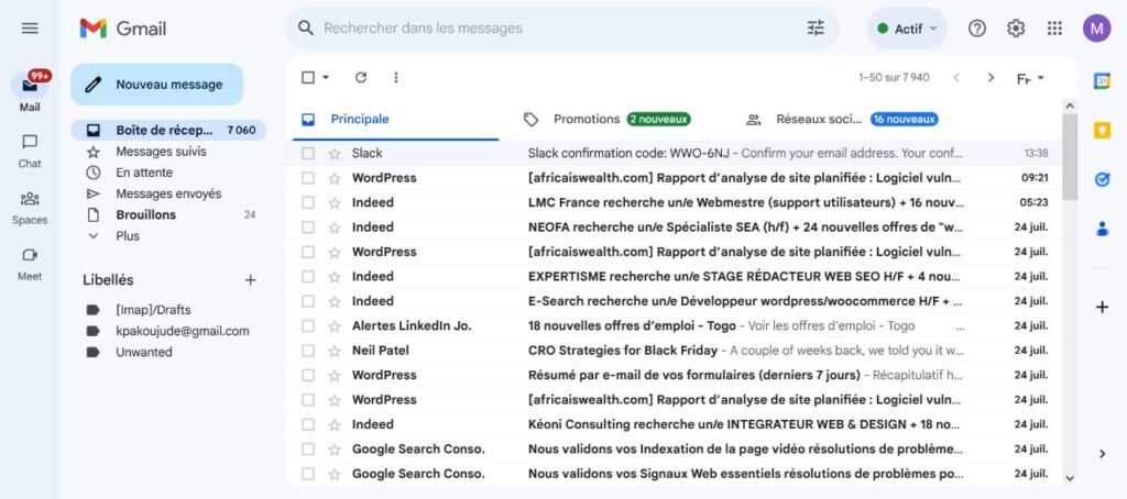 supprimer mails non lus Gmail