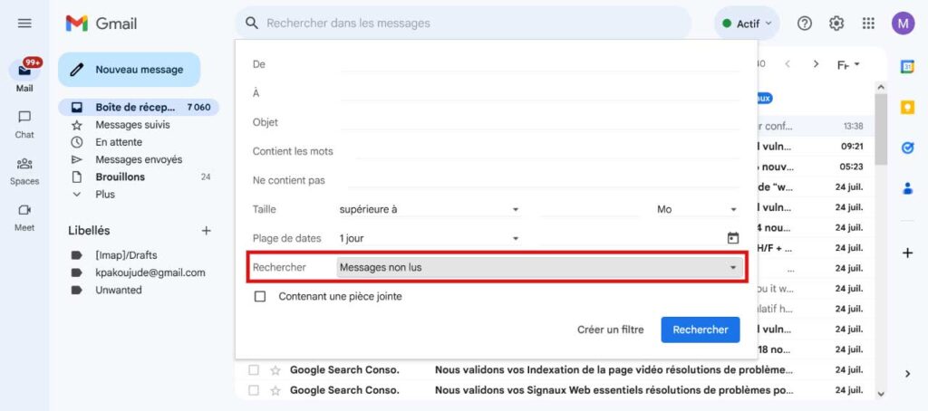 supprimer mails non lus Gmail
