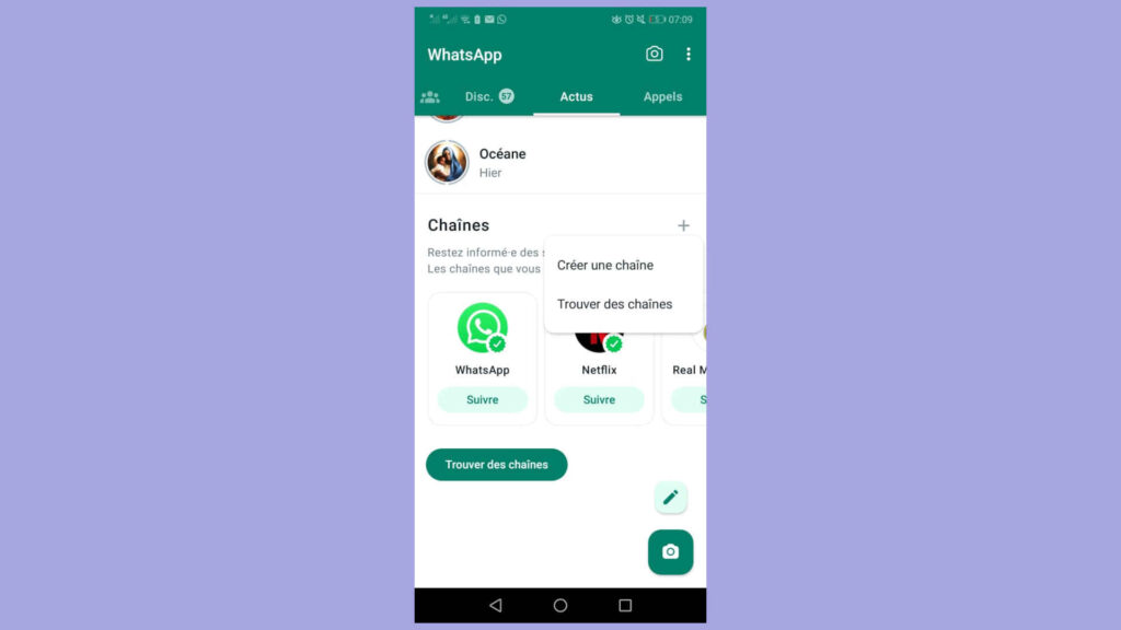 Créer chaîne WhatsApp