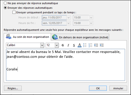 configurer message absence Outlook