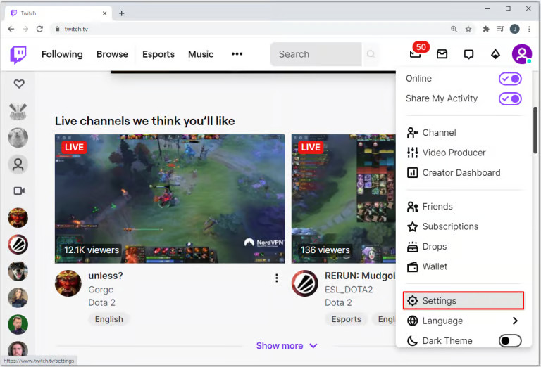 Désactiver compte Twitch