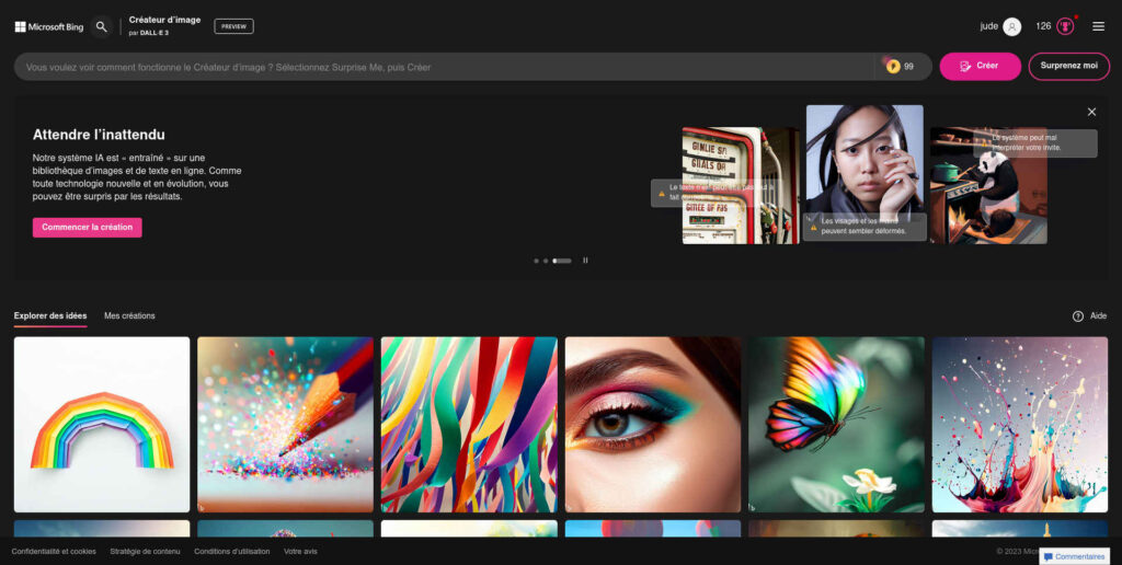 Interface Bing Creator