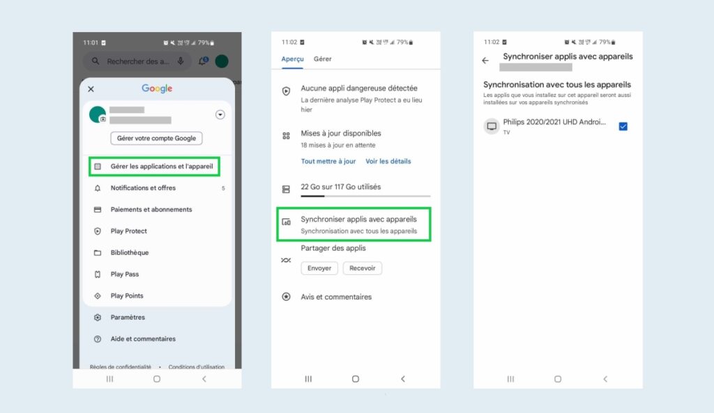synchroniser applications appareils Android