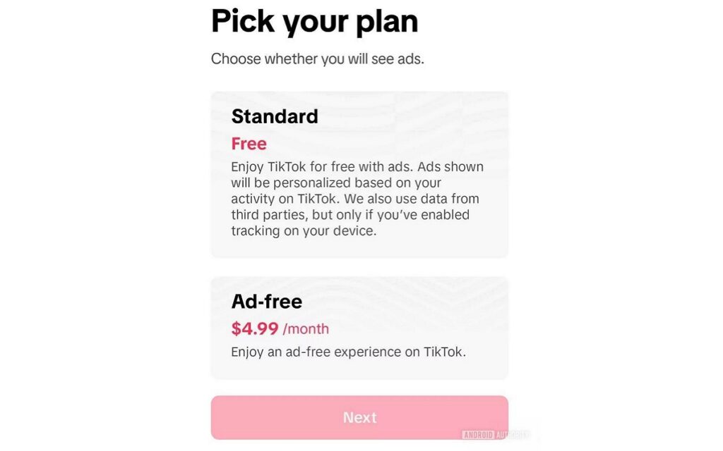 TikTok abonnement payant publicités