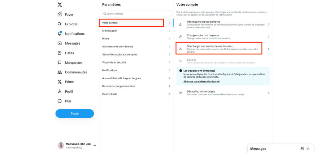 Télécharger vos données X sur ordinateur