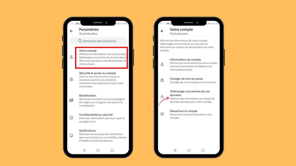 Télécharger vos données X sur mobile