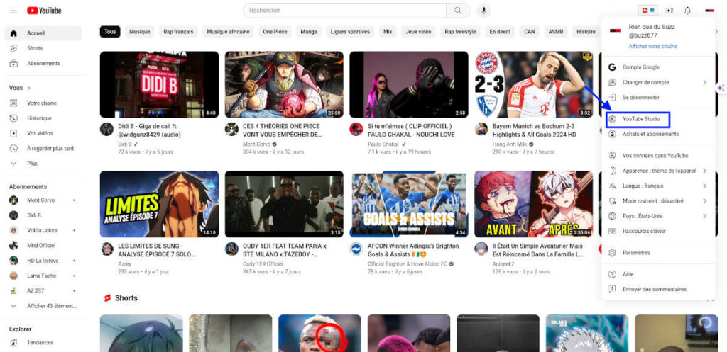 se rendre sur YouTube Studio