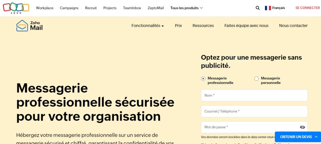 Zoho mail outil de productivité