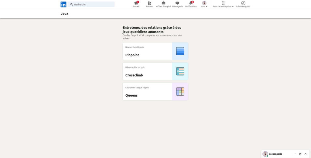 jouer jeux LinkedIN