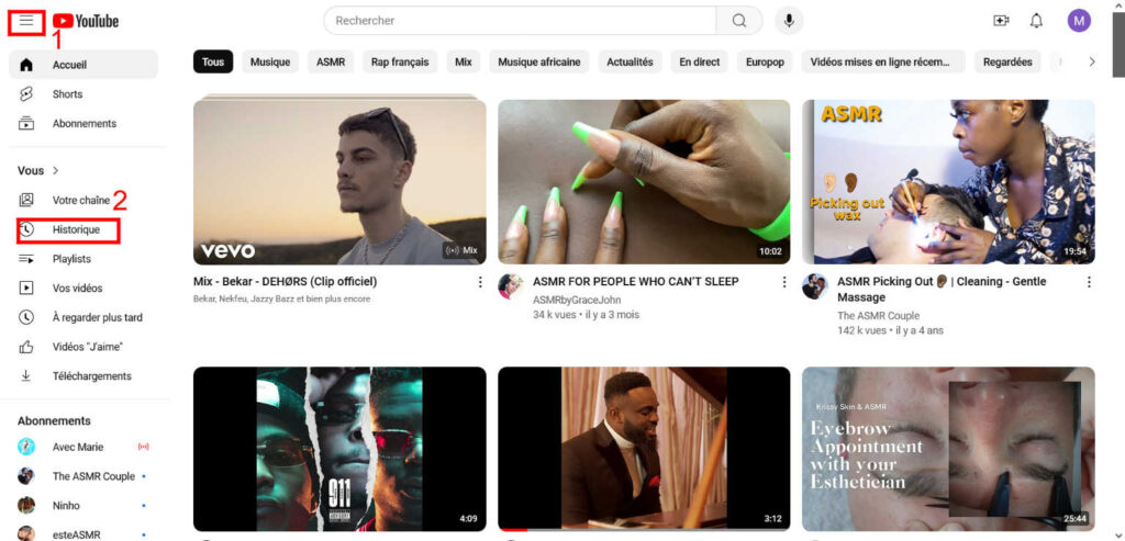 supprimer son historique sur YouTube