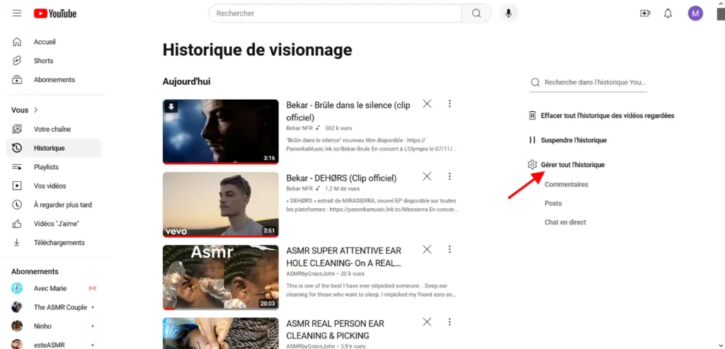 supprimer son historique sur YouTube
