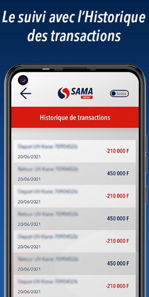 sama money historique transactions