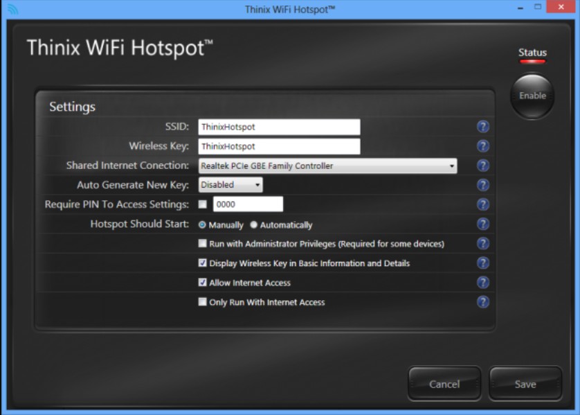 Thinix wifi hotspot
